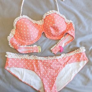 Victoria's Secret Coral White Polka Dot Bikini